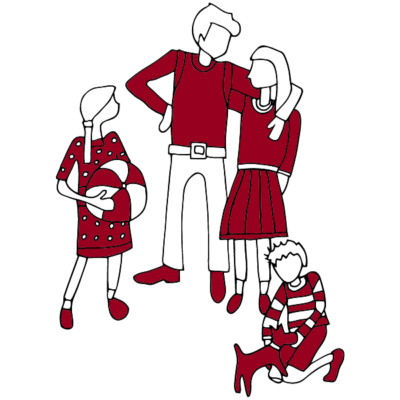 Just Wills Family and Dog Illustration Just Wills Family and Dog Illustration